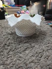 VTG Westmoreland Milk Glass Diamond Cut Ruffle Edge Candy Bowl 9” Retro