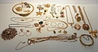 HUGE Vintage Costume Jewelry Lot Gold Tone Necklace Rings Watches Brooch Pins +