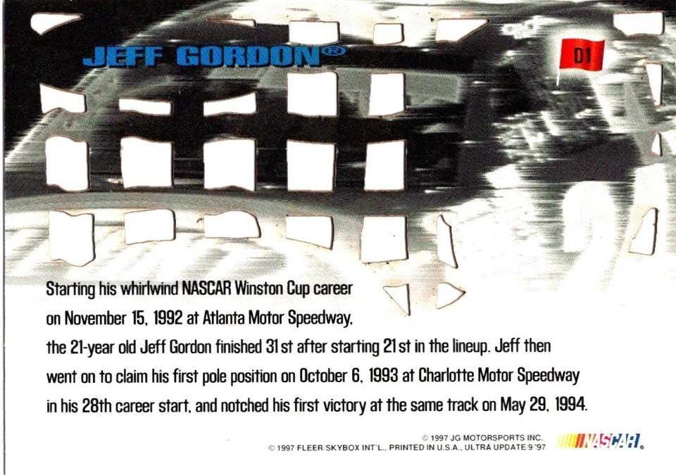 1997 - Fleer Ultra D/C Driver NASCAR Trading Card - Jeff Gordon - Image 2 of 2
