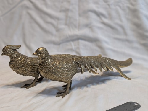 Paar Vintage Mid Century Stil Messing männlich-weiblich Fasan Vögel Figuren Japan