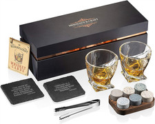 Whiskey Glasses Stones Gift Set for Men  Whiskey Glass and Stones Set with a Cl