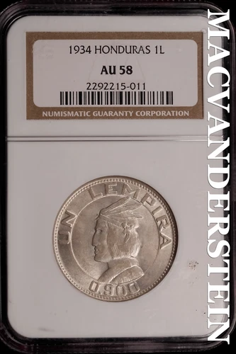 Honduras: 1934 One Lempira - NGC AU 58 - Scarce  No Reserve  #SLi479