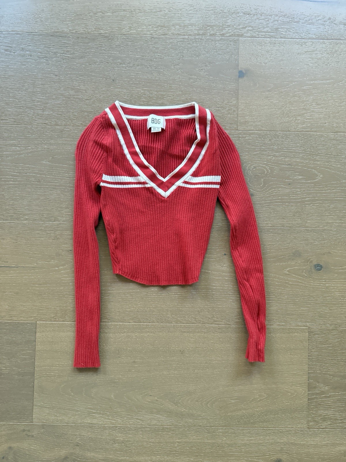 bdg urban outfitters Red Striped V Neck Long Sleeve Sweater Women’s Size XS