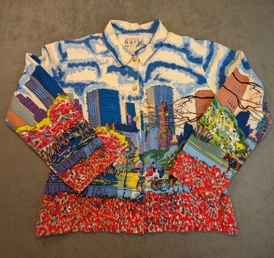 Keren Hart Size XL Vibrant Color Cotton W/Sequins Scenic City Floral Jacket