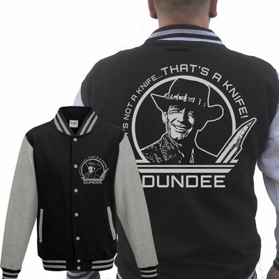 Crocodile Dundee Collegejacke GRAU Never Safari Tours 80er Kult FUN Fun Thats a