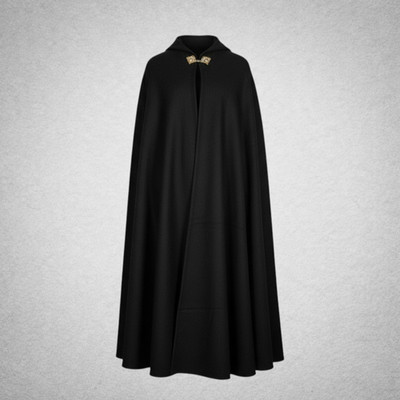 Mittelalter Cape Wolle schwarz Kapuze LARP Medieval Hooded Wool Cloak