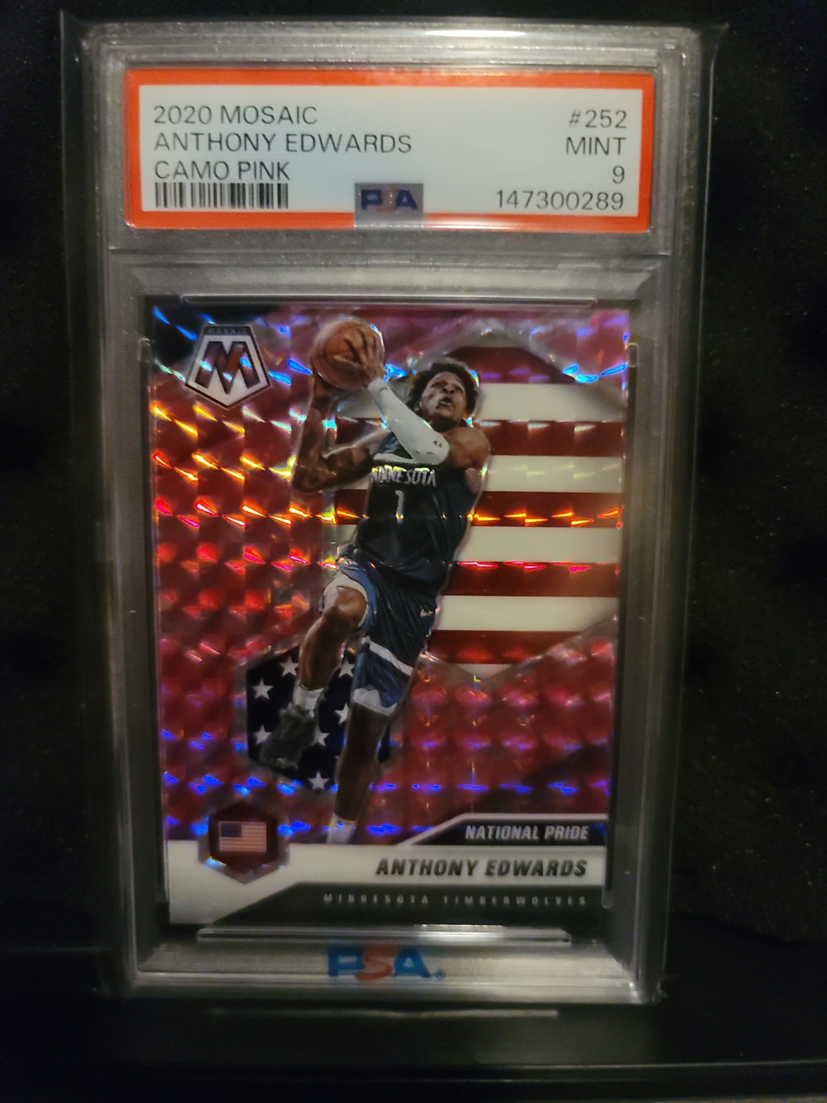 2020-21 Mosaic - National Pride Anthony Edwards #252 Pink Camo Prizm PSA 9 MINT