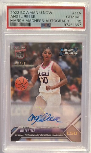 2023 Angel Reese Auto PSA 10 Gem Auto RC Bowman U March Madness LSU card