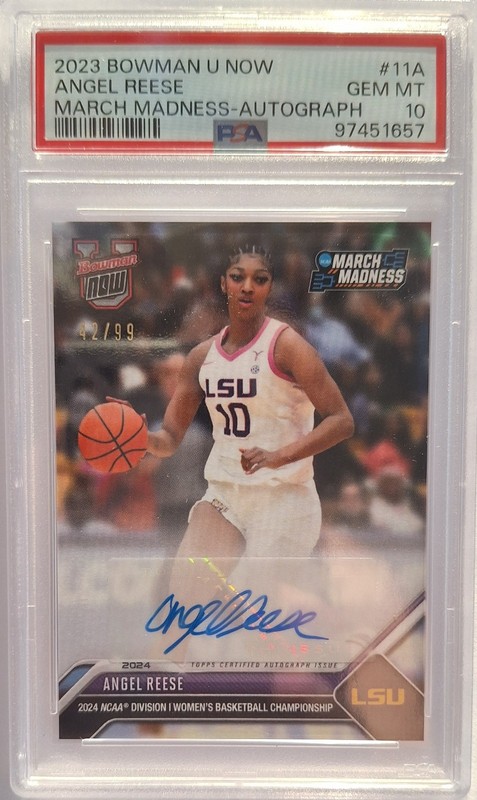 2023 Angel Reese Auto PSA 10 Gem Auto RC Bowman U March Madness LSU card