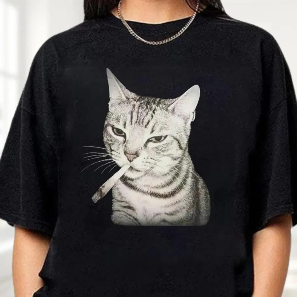 Camiseta vintage Smoking Cat Meme color cómodo Foto 2 de 4