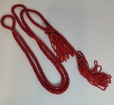 Cherry Red Glass Seed Bead Flapper Necklace deco w tassels vintage 56 inch long