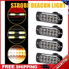 12-LED 4X Strobe Light Truck Bar Car Flashing Warning Amber/White Hazard Beacon