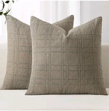 MIULEE Decorative Linen Check Throw Pillow Covers Neutral Farmhouse Vintage...