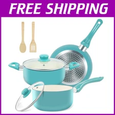 Beautiful Turquoise Pots and Pans Set - Nonstick Ceramic