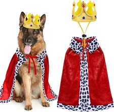 Dog King Costume Set with Cloak and Crown for Small to Large Dogs
