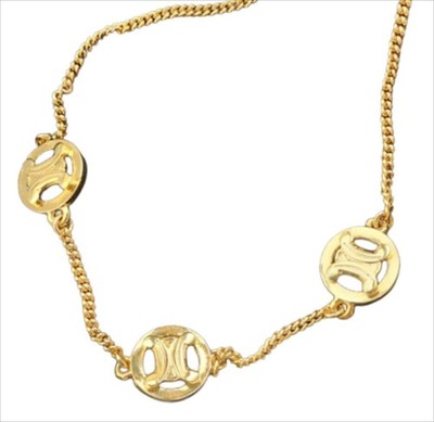 CELINE Triomphe in Circle Necklace Gold-tone Made in Italy Length: 15 in.