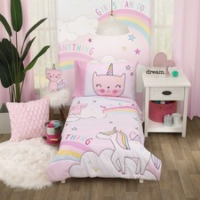 Everything Kids Caticorn Girl Power 4 Piece Toddler Bedding Set, Pink, Comforter