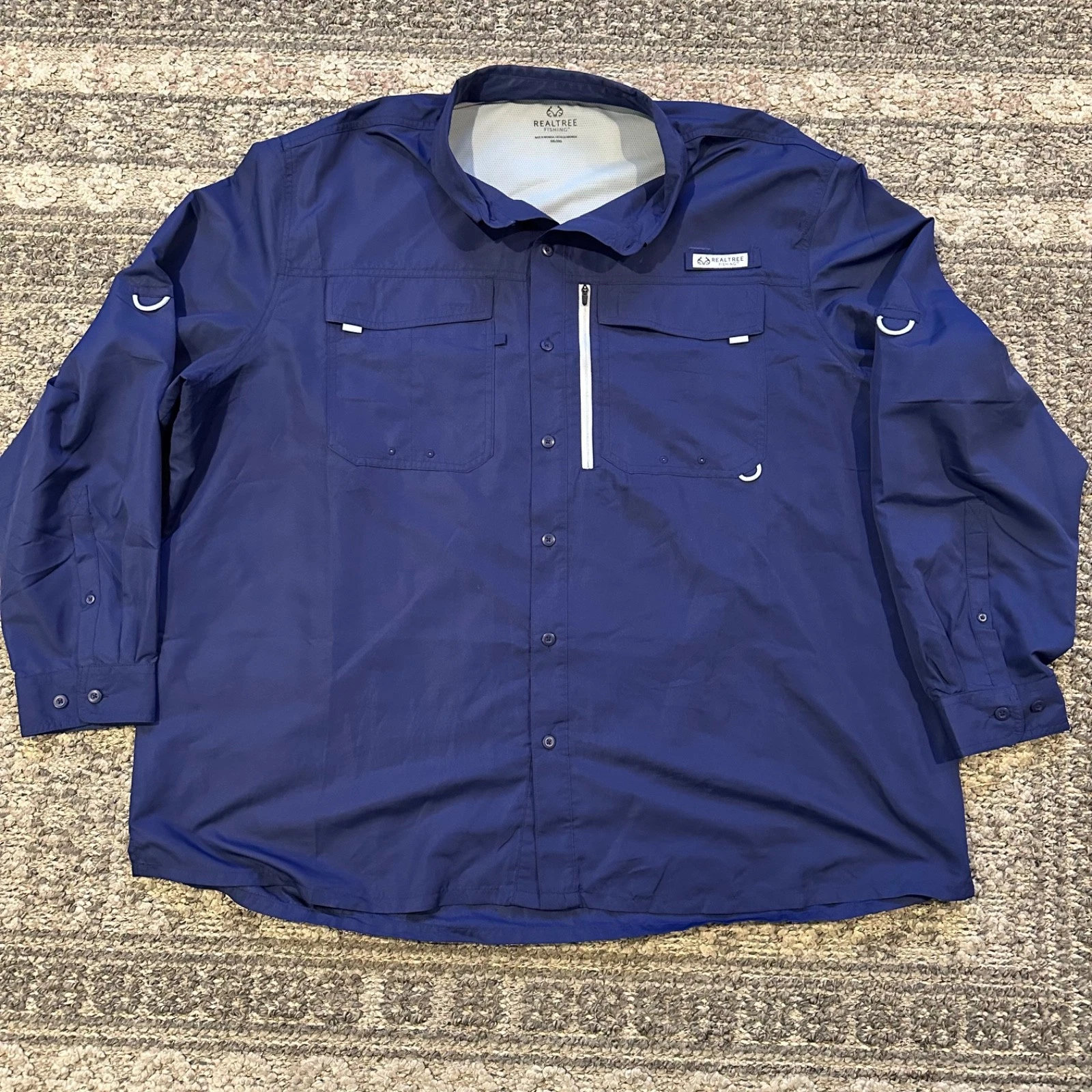 Realtree Fishing Shirt Mens 3XL Long Sleeve Button Down Shirt Navy Blue TS1546