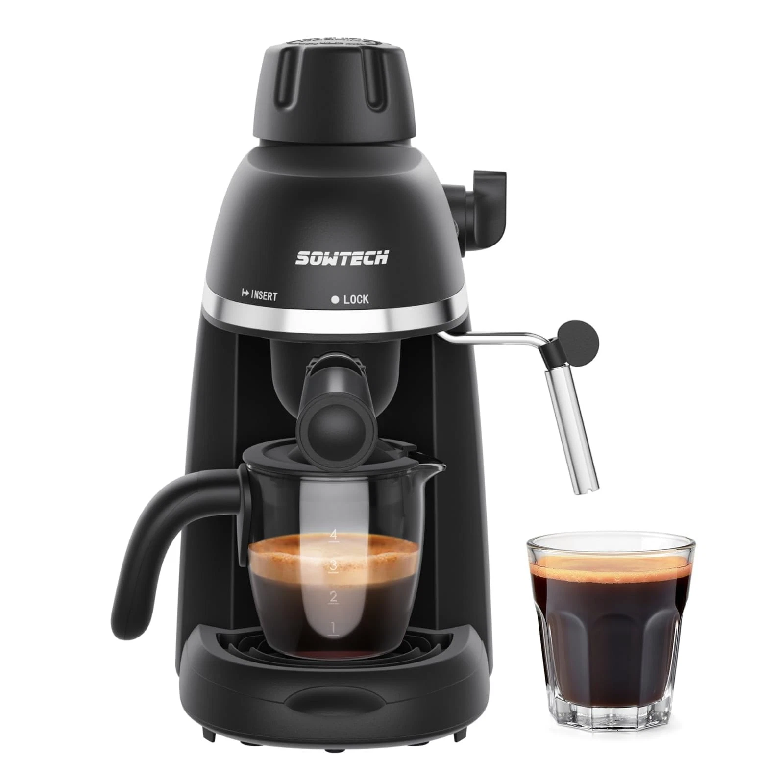 Coffee Machine, 3.5 Bar Espresso Cappuccino Machine with Milk Frother, 1-4 Cu...