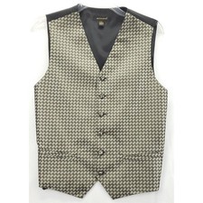 Pronto Uomo Vest Waistcoat Mens Medium Gold Black Plaid Elastic Waist