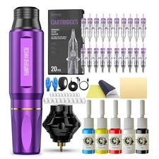 Wormhole Wireless Tattoo Machine Kit, Gun with 1,050 mAh Purple 