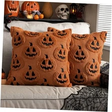  Fall Pumpkin Ghost Decorative Throw Pillow Covers 18" x 18" (Pack of 2) Rust