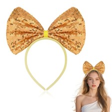Gold Sparkly Christmas Bow Headband Sequin 1 Count Pack of 1 , gold
