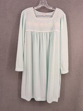 Miss Elaine 2X Cuddleknit Green Embroidered Nightgown Plus Midi Length
