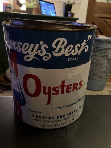 Vintage Jersey's Best Oyster 1 Gallon Tin Robbin's Brothers Port Norris NJ W/Lid