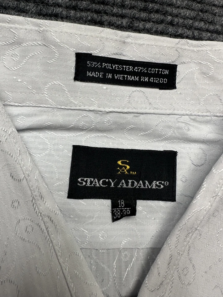Camisa Stacy Adams Para Hombres 18 38/39 Blanco Paisley Vestido Abotonado Puño Esmoquin XL Foto 4 de 4