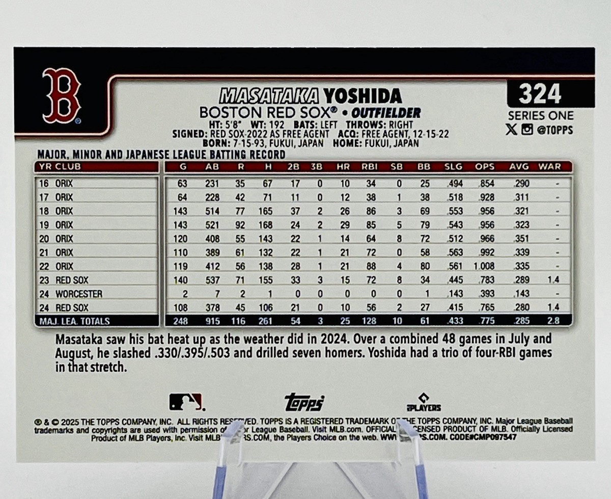 2025 Topps Series 1 Masataka Yoshida Holo Foil #324 | eBay