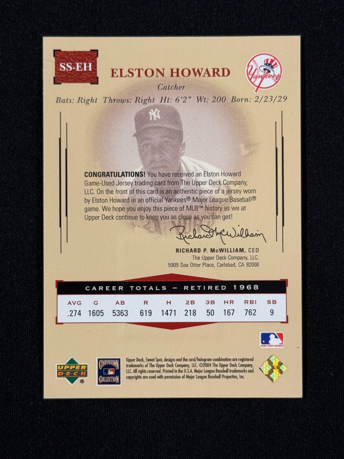 2004 Upper Deck Sweet Spot Classic - Elston Howard Game-Used Jersey /275 view 2