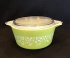 VTG lime green Pyrex # 474-B  1.5 QT Spring Blossom Crazy Daisy Casserole w/Lid