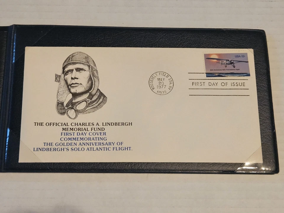 Juego de cubierta Lindbergh 1977 primer día electroplata de oro de 24 quilates sobre bronce... Foto 3 de 4