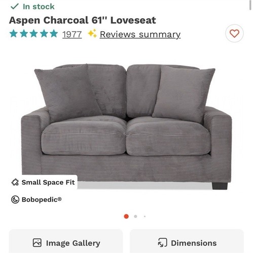 Bob's Furniture Aspen Charcoal 61'' Loveseat Small Space Fit Bobopedic Solid
