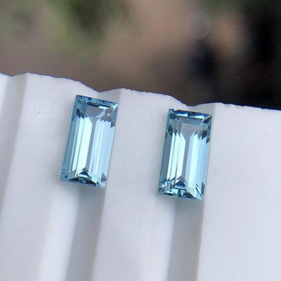 20 Ct Certified Natural Santa Maria Blue Aquamarine Baguette Cut Pair Gemstone