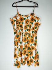 Shein 3X White Orange Sunflower Cotton Blend Babydoll Mini Spaghetti Strap Dress