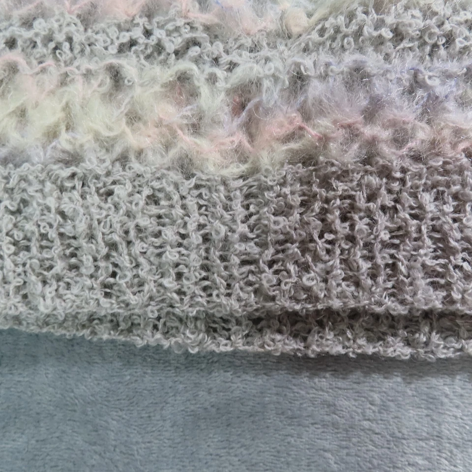 HECHO A MANO Suéter Chaleco Mujer Mediano Pastel Azul Rosa Gris Tejido Abierto Mezcla Mohair Foto 3 de 4