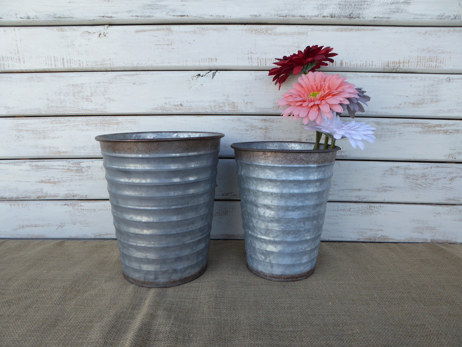 Large Vintage Inspired Galvanized Metal Bucket Vase Wedding Farmhouse Decor NEW eBay