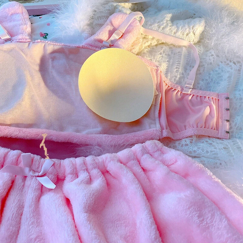 Conjunto de sujetador con volantes de felpa lindo ropa interior kawaii lolita para mujer japonesa bragas tubo a Foto 4 de 4