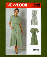 Button Front Dress Sewing Pattern, Sleeve Var...