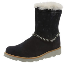 Image of Clarks Toddler Girl's Crown Piper T Chelsea Boot Star Pattern, Navy Suede. 4F UK