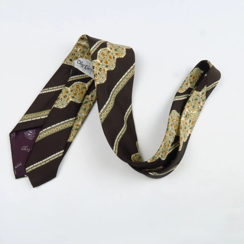 Vintage Oleg Cassini Brown Green Orange Striped Geometric 60s 70s 57"x3.5" Retro - Imagem 4 de 4