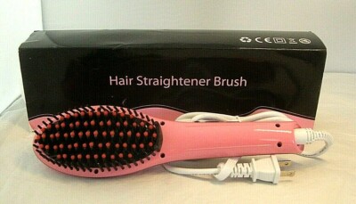 Ceramic Ionic Hair Straightener Brush Fast Heating Anti-Scald (Pink)