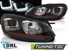Coppia Set Fari Fanali Anteriori Tuning GOLF 6 2008-2012 LED Nero striscia rossa