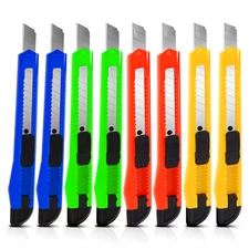 8 Pack Utility Knife Box Cutters (9mm Snap-Off Blade, 4 Colors) Retractable Box