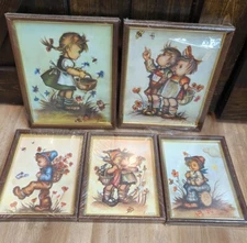 Lot Of 5 Vintage Hummel Framed Wall Art Prints German Kids By Evans NOS