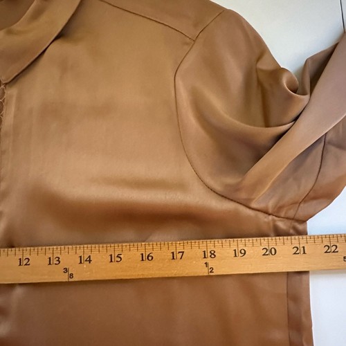 Express Portofino Shirt Womens Large Brown Slim Lace Long Sleeve Career Business - Picture 12 of 15