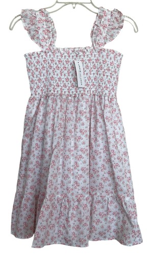 Janie And Jack Sun Dress Girls Size 12 Pink White Floral Smocked Lined - Picture 1 of 7