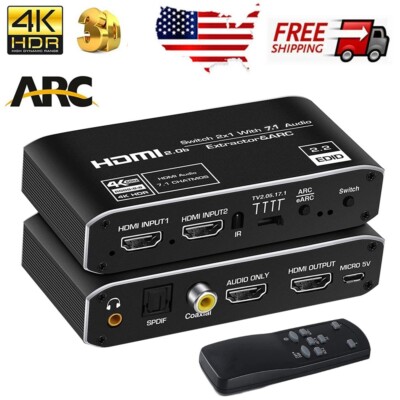 2x1 4K HDMI Switch Switcher eARC Audio Extractor w/ ARC Optical Toslink 7.1CH